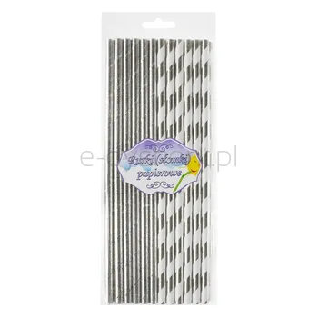 Słomki Papierowe Srebrne, Miks Dwóch Wzorów, 6X197Mm / 24 Szt.