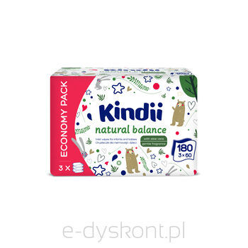 Kindii Chusteczki Nawilżane Natural Balance Dla Niemowląt I Dzieci 60 Szt. X3