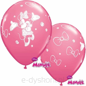 Balon Ql 12&Quot; Z Nadrukiem &Quot;Minnie&Quot;, Pastel Różowy / 6 Sztuk