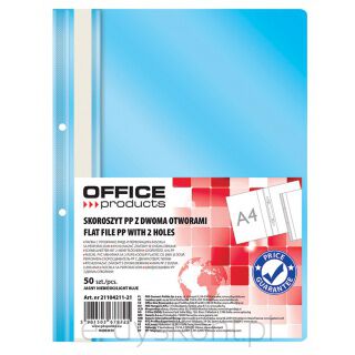 Skoroszyt Office Products, Pp, A4, 2 Otwory, 100/170Mikr., Wpinany, Jasnoniebieski