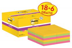 Post-It  Karteczki Samoprzylepne Super Sticky (622-P24Sscol), 47,6X47,6Mm, 18+6X90 Kart., Mix Kolorów, Gratis