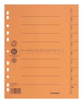 Donau Przekładka karton A4, 235x300mm, 1-10, 1 karta, pomarańczowa 