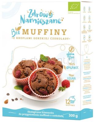 Zdrowo Namieszane Mieszanka Do Wypieku Muffinków Z Kroplami Gorzkiej Czekolady Bio 300 G