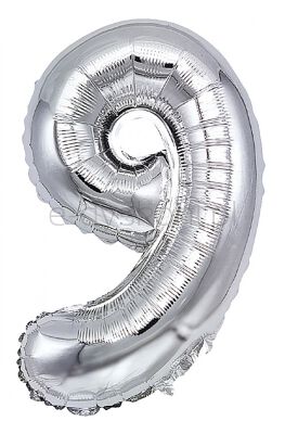 Part Go Balon foliowy cyfra 9, 80cm, srebrny