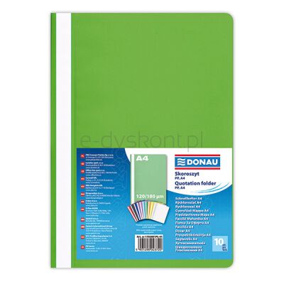 Donau Skoroszyt  Pp, A4, Standard, 120/180Mikr., Jasnozielony