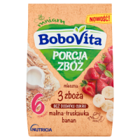 Bobovita Porcja Zbóż Kaszka Mleczna 3 Zboża Malina-Truskawka-Banan Po 6 Miesiącu 210 G 