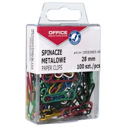 Office Products Spinacze kolorowe powlekane, 28mm, w pudełku, 100szt., mix kolorów
