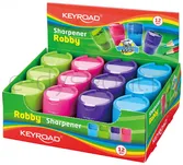Temperówka KEYROAD Robby, aluminiowa, podwójna, z pojemnikiem, pakowane na displayu, mix kolorów - 2