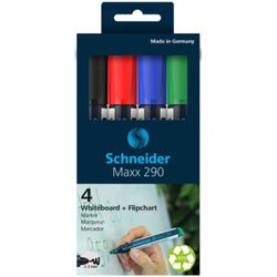 Schneider Zestaw markerów do tablic Maxx 290, 2-3mm, 4 szt., pudełko z zawieszką, mix kolorów [BIURO]