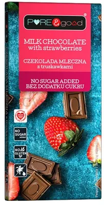 Czekolada Mleczna Z Truskawkami Bez Dodatku Cukru 75G