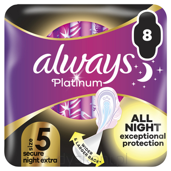 Always Platinum Podpaski ze skrzydełkami Secure Night Extra, 8 szt.