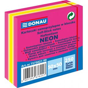 Mini kostka samoprzylepna DONAU, 50x50mm, 1x250 kart., neon-pastel, mix różowy