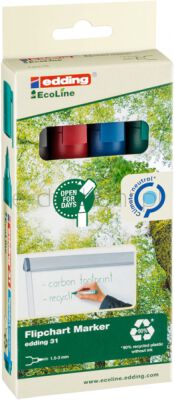 Edding Marker Do Flipchartów E-31 Ecoline, 1,5-3 Mm, 4 Szt., Mix Kolorów 