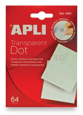 Kółka mocująca Apli typu „dot”, usuwalne, 64szt., transparentne 
