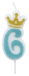 Świeczka Part Go, cyfra 6, 6,8cm, niebieska