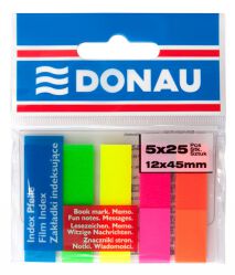 Donau Zakładki indeksujące PP, 12x45mm, 5x25 kart., mix kolorów