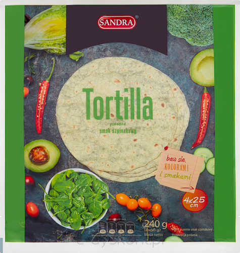 Sandra Tortilla Pszenna O Smaku Szpinakowym 25Cm (4Szt) 240G