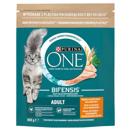 Purina One Adult Pełnoporcjowa Karma Dla Dorosłych Kotów Bogata W Kurczaka I Pełne Ziarna 800G