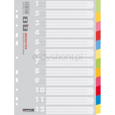 Office Products Przekładki Karton, A4, 223X297Mm, 12 Kart, Mix Kolorów 