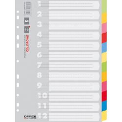 Office Products Przekładki Karton, A4, 223X297Mm, 12 Kart, Mix Kolorów 