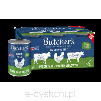 Butcher's Original Megapack Tripe, karma dla psa, mix smaków ze żwaczem wołowym, pasztety, 6x400 g