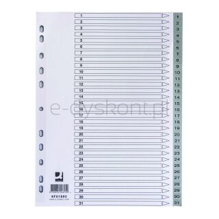 Q-Connect Przekładki PP, A4, 225x297mm, 1-31, 31 kart, szare