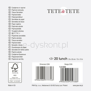 Tete a Tete Serwetki Serwetki Red Bauble , Serwetki Tete a Tete 3-warstwowe 33x33cm składane 1/4 20szt. w paczce