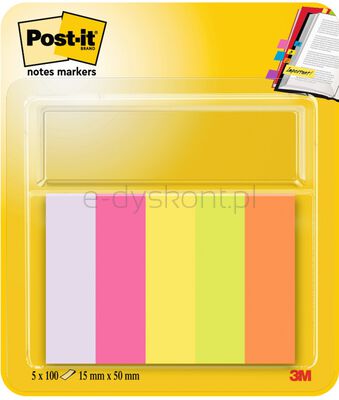 Znaczniki Post-It (670/5), papier, 15x50mm, 5x100 kart., mix kolorów neonowy