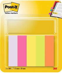 Znaczniki Post-It (670/5), papier, 15x50mm, 5x100 kart., mix kolorów neonowy
