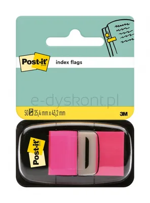 Post-It Zakładki Indeksujące (680-21), Pp, 25,4X43,2Mm, 50 Kart., Jaskraworóżowe 