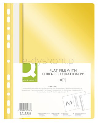 Q-Connect Skoroszyt, PP, A4, standard, 120/170mikr., wpinany, żółty
