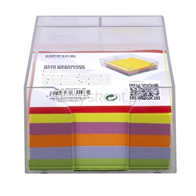 Office Products Przybornik Na Biurko Z Kolorowymi Karteczkami, Plastikowy, Transparentny