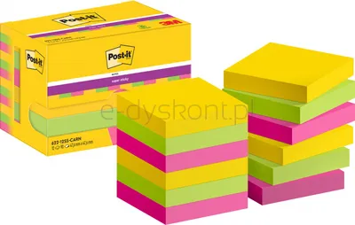 Post-It Karteczki Samoprzylepne Super Sticky, 47,6X47,6Mm, 12X90 Kart., Paleta Carnival 
