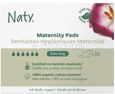 Eco By Naty Ekologiczne podpaski poporodowe, kompostowalne, extra long, 10 szt