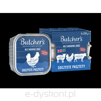 Butcher's Original Soczyste pasztety, karma dla psa, mix smaków z wątróbką lub nerkami, pasztety 4x150 g