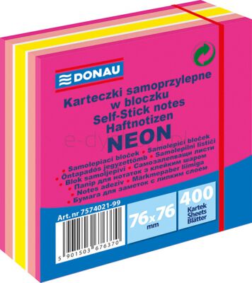 Donau Kostka samoprzylepna 76X76Mm, 1X400 Kart., Neon-Pastel, Mix Różowy