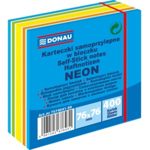 Donau Kostka Samoprzylepna 76X76Mm 1X400 Kart Neon-Pastel Mix Niebieski(p)