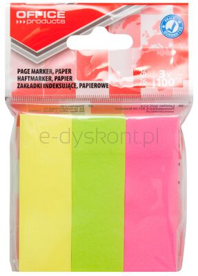 Office Products Zakładki indeksujące papier, 26x76mm, 3x100 kart., zawieszka, mix kolorów