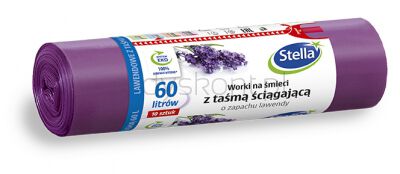 Stella Worki na śmieci z taśmą ściągającą, zapach lawendy, 60 l, 10 szt., lawendowy