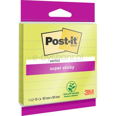 Post-It  Karteczki Samoprzylepne Super Sticky, Xl, W Linię, 101X101Mm, 70 Kart., Zawieszka, Zielone