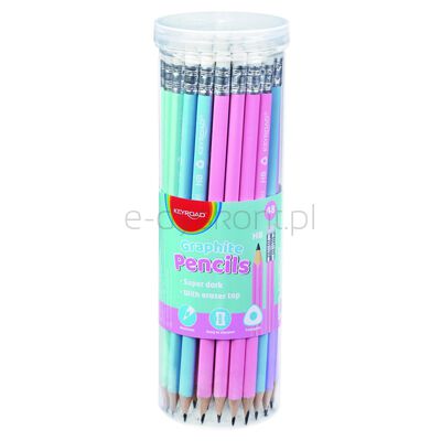 Keyroad Ołówek drewniany z gumką HB, trójkątny, pastel, 48 szt., w tubie