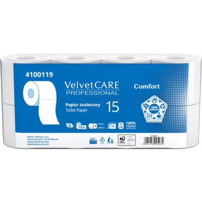 Velvet Papier Toaletowy Celulozowy Professional, 2-Warstwowy, 138 Listków, 15M, 8Szt., Biały