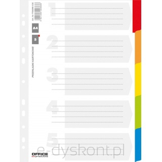 Przekładki Office Products, Karton, A4, 227X297Mm, 5 Kart, Lam. Indeks, Mix Kolorów