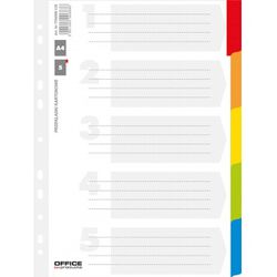 Office Products Przekładki karton, A4, 227x297mm, 5 kart, lam. indeks, mix kolorów