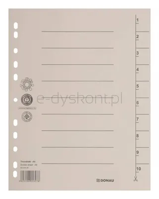 Przekładka DONAU, karton, A4, 235x300mm, 1-10, 1 karta, jasnobrązowa