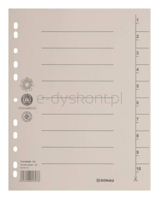 Donau Przekładka karton, A4, 235x300mm, 1-10, 1 karta, jasnobrązowa