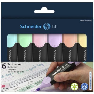 Schneider Zestaw Zakreślaczy Job Pastel, 1-5 Mm, 6 Szt., Pudełko Z Zawieszką, Mix Kolorów 