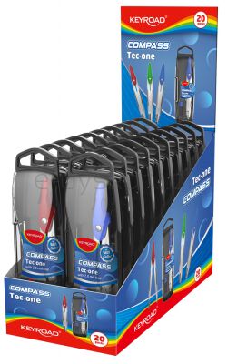 Keyroad Cyrkiel metalowy  w etui, z grafitami, pakowany w display, mix kolorów 