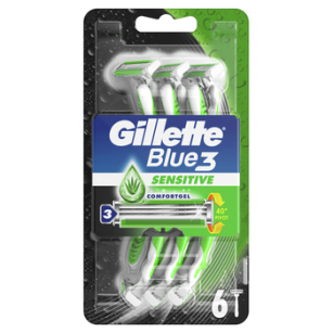 Gillette Blue3 Sensitive Jednorazowa Maszynka Do Golenia Dla Mężczyzn, 6 Sztuk