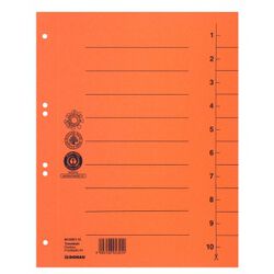 Donau Przekładka karton A4, 235x300mm, 1-10, 1 karta, pomarańczowa